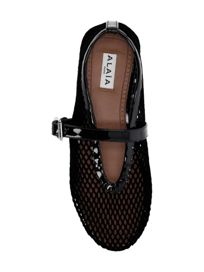 Alaïa Alaia Women Ballet Flats Mesh Ballerinas With Patent Leather Profiles In Black