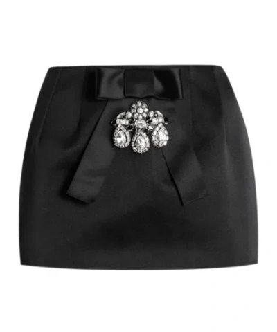 Dolce & Gabbana Black Bow-embellished Satin Mini Skirt In Black
