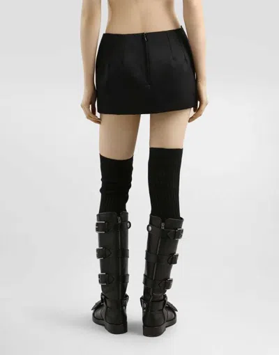 Dolce & Gabbana Black Bow-embellished Satin Mini Skirt In Black