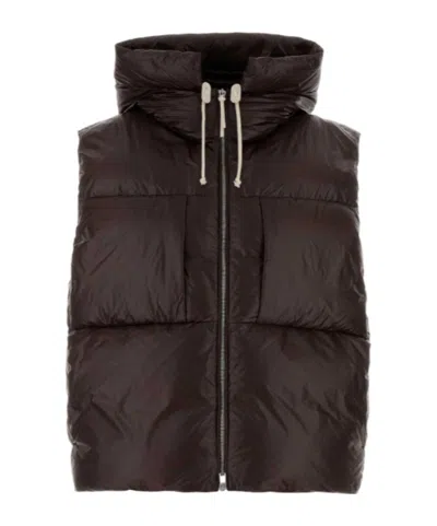 Jil Sander Hooded Quilted Down Jacket Drawstring Detail In Brown