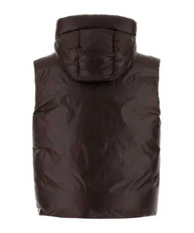 Jil Sander Hooded Quilted Down Jacket Drawstring Detail In Brown