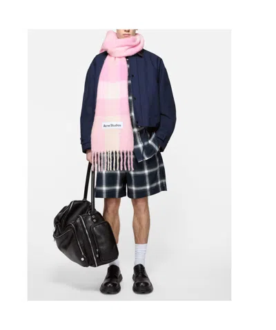 Acne Studios Logo Patch Checked Scarf In Purple