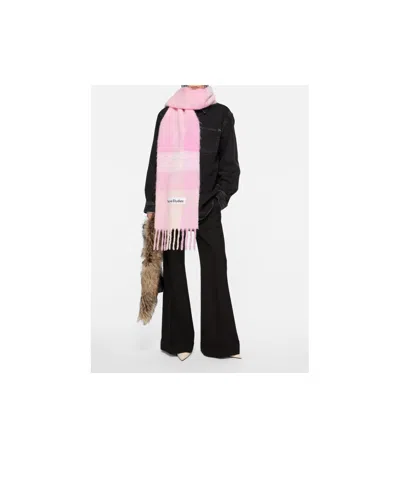 Acne Studios Logo Patch Checked Scarf In Purple