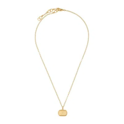 Valentino Brass And Enamel Ovalette Necklace In Gold