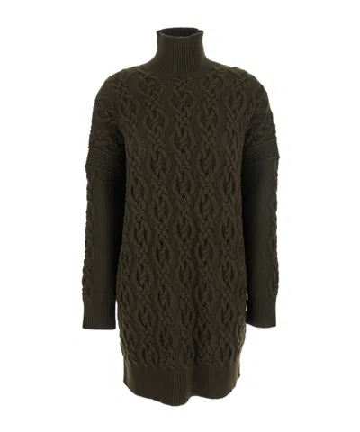 Max Mara Wool Dress With Braided Cable Knit In Green