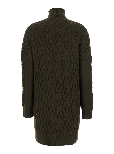 Max Mara Wool Dress With Braided Cable Knit In Green