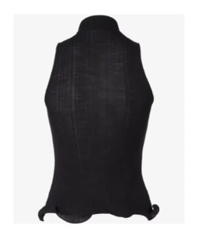 Fendi High Neck Fitted Sleeveless Top With Ruffles Clothing In Black