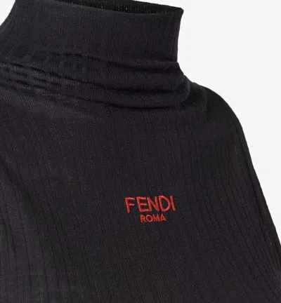 Fendi High Neck Fitted Sleeveless Top With Ruffles Clothing In Black