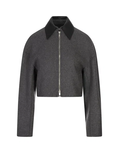 Sportmax Cropped Virgin Wool Jacket With Contrast Collar In Gray