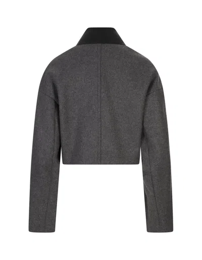 Sportmax Cropped Virgin Wool Jacket With Contrast Collar In Gray