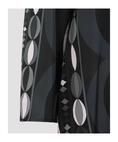 Pucci Geometric Pattern Long Sleeve High Neck Dress In Black