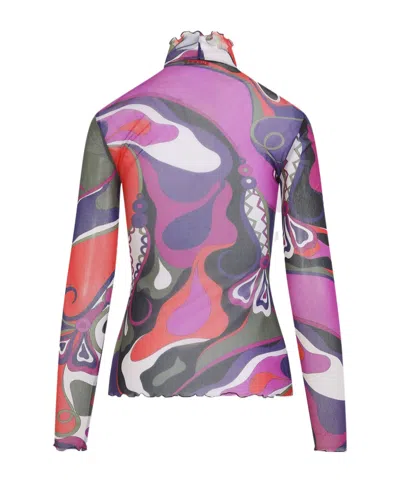 Pucci Abstract-print Turtleneck Sheer Top Clothing In Multi