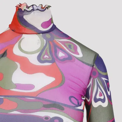 Pucci Abstract-print Turtleneck Sheer Top Clothing In Multi