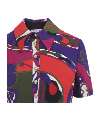 Pucci Fitted Waist Mini Dress With Button Accents In Multi