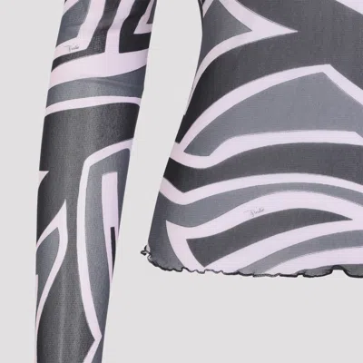 Pucci Semi Sheer Printed Long-sleeved High-neck Top In Black