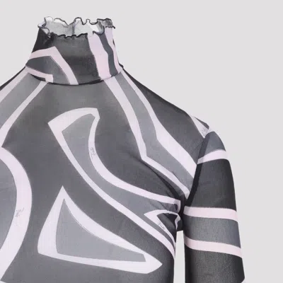 Pucci Semi Sheer Printed Long-sleeved High-neck Top In Black