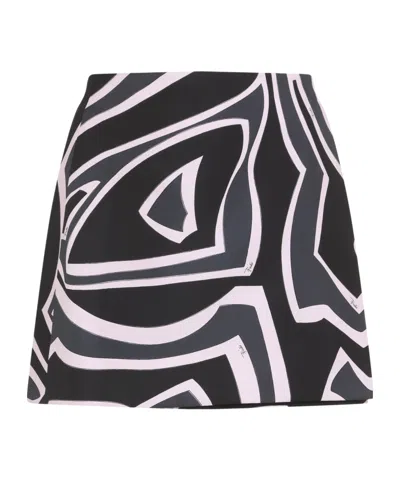 Pucci Wrap Mini Skirt In Silk Twill With Marmo Print In Black