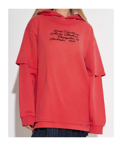 Acne Studios Long-sleeved Hooded Sweatshirt In Red