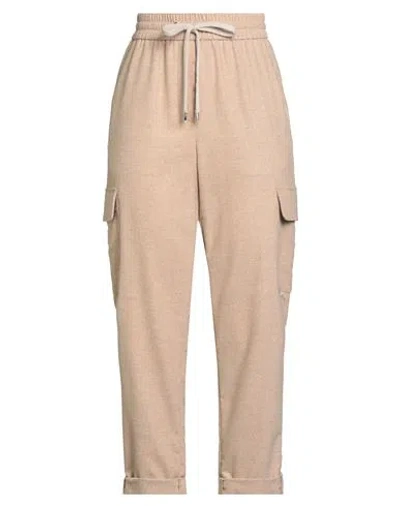 Peserico Woman Pants Sand Size 10 Wool, Polyester, Viscose, Polyamide, Elastane In Neutral