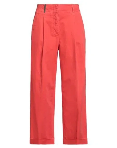 Peserico Woman Pants Tomato Red Size 6 Cotton, Elastane, Leather In Red