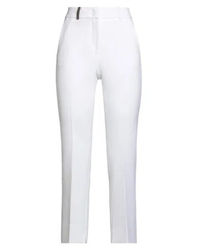 Peserico Woman Pants White Size 12 Polyester, Viscose, Cotton, Elastane, Leather In White