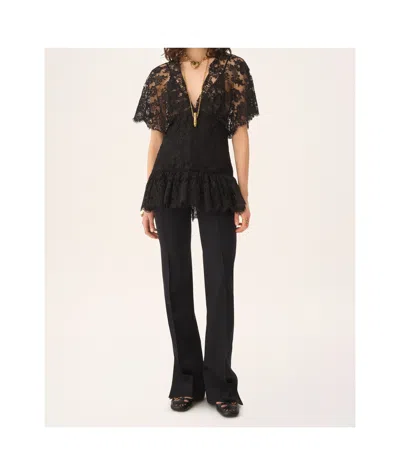 Chloé Lace Short-sleeve Ruffle Top In Black