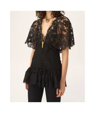 Chloé Lace Short-sleeve Ruffle Top In Black