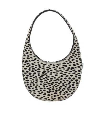 Coperni Swipe Black And White Handbag With Brushed Effect And All-over Polka Dots Motif In Fabric In Black