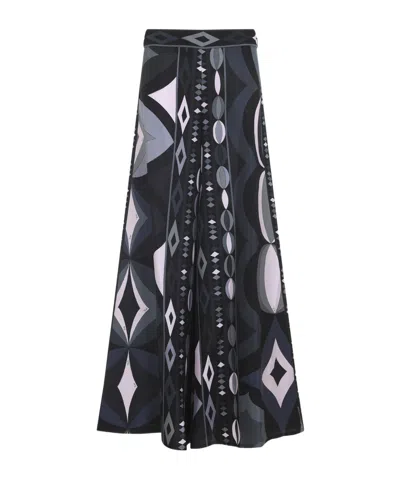 Pucci Collane Print Wide-leg Silk Pants In Blue