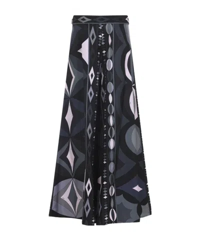 Pucci Collane Print Wide-leg Silk Pants In Blue