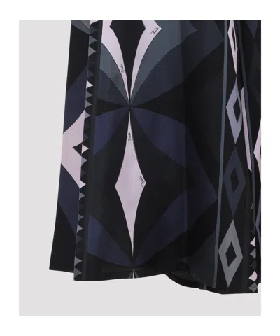 Pucci Collane Print Wide-leg Silk Pants In Blue