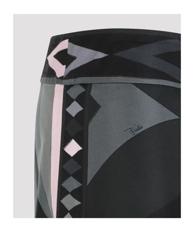 Pucci Collane Print Wide-leg Silk Pants In Blue