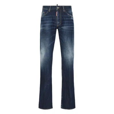 Dsquared2 The American Blue Jeans With Logo Patch On The Rear And Faded Effect In Denim Man In Blue