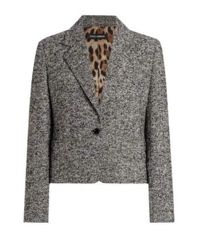 Dolce & Gabbana Single-breasted Jacket In Wool Blend Dot In Gray
