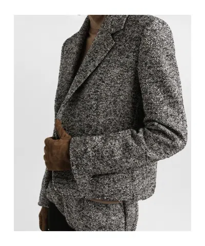 Dolce & Gabbana Single-breasted Jacket In Wool Blend Dot In Gray