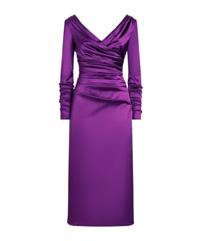 Dolce & Gabbana Draped Midi Dress In Purple