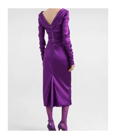 Dolce & Gabbana Draped Midi Dress In Purple