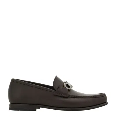 Ferragamo Grandioso Leather Loafer With Gancini Detail In Brown