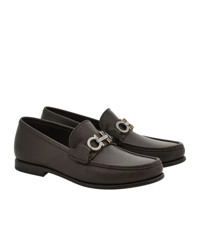 Ferragamo Grandioso Leather Loafer With Gancini Detail In Brown