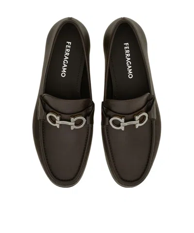 Ferragamo Grandioso Leather Loafer With Gancini Detail In Brown
