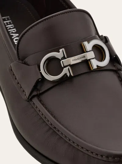 Ferragamo Grandioso Leather Loafer With Gancini Detail In Brown
