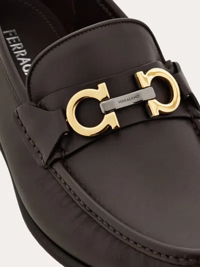 Ferragamo Grandioso Leather Loafer With Gancini Detail In Brown