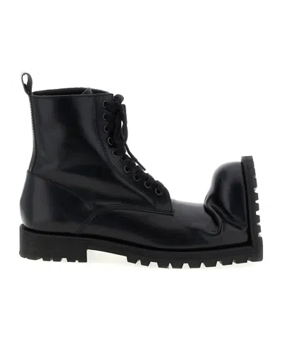 Comme Des Garçons Folded Toe Lace-up Boots In Premium Cowhide Leather In Black