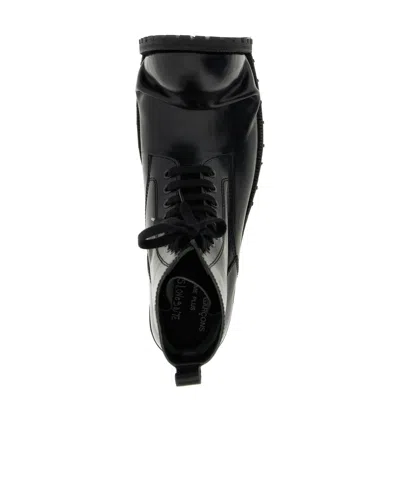 Comme Des Garçons Folded Toe Lace-up Boots In Premium Cowhide Leather In Black