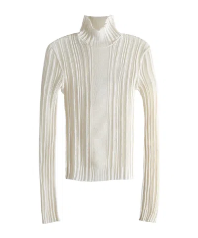 Ann Demeulemeester Aamu Irregular Rib Turtleneck Sweater In White