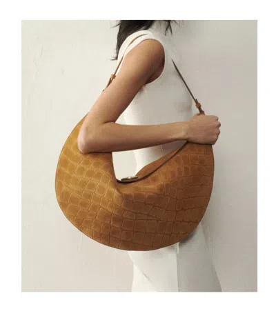 Jacquemus Crescent Crocodile Shoulder Bag With Adjustable Strap In Brown