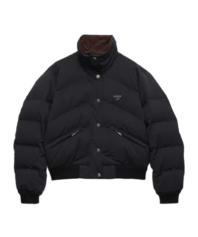 Prada Cropped Compact Poplin Down Jacket In Black