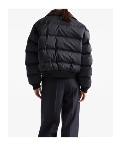 Prada Cropped Compact Poplin Down Jacket In Black