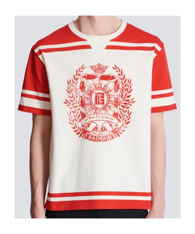Balmain Varsity Print T-shirt In Red