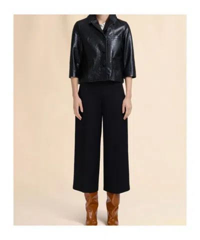 Marni Cropped Leather Button-up Jacket In Black
